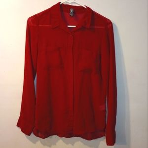 Sheer Long Sleeve Button Down Blouse